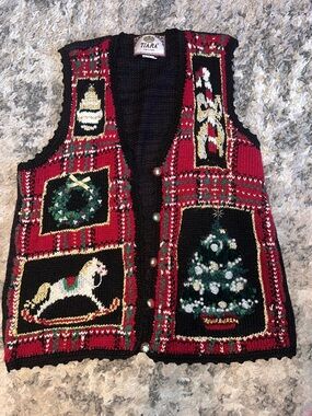 Tiara ugly Christmas Sweater Vest with beaded details woman’s size medium